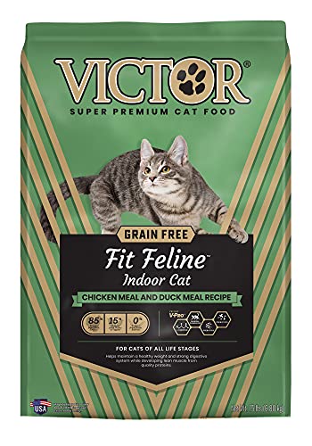Image of VICTOR Fit Feline - Grain Free High-Protein Dry Cat Food, Indoor Cats, 15lb | Super Premium Cat Food, 38% Protein, 16% Fat, For All Breeds and All Life Stages from Kitten to Adult, 15lbs