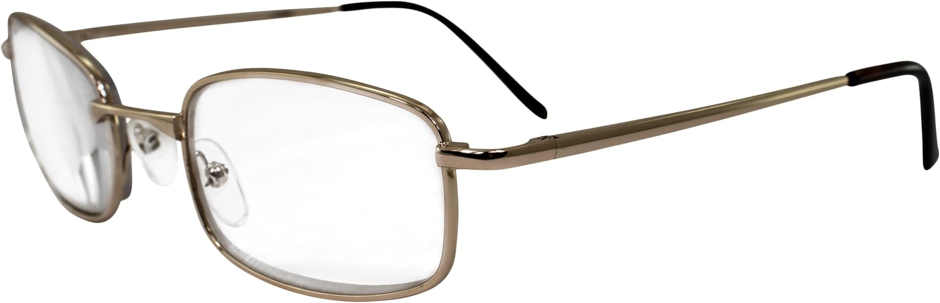 Men's High-Powered Reading Glasses: Gold Frame and Brown Case +6.00 Magnification Aspheric Lenses