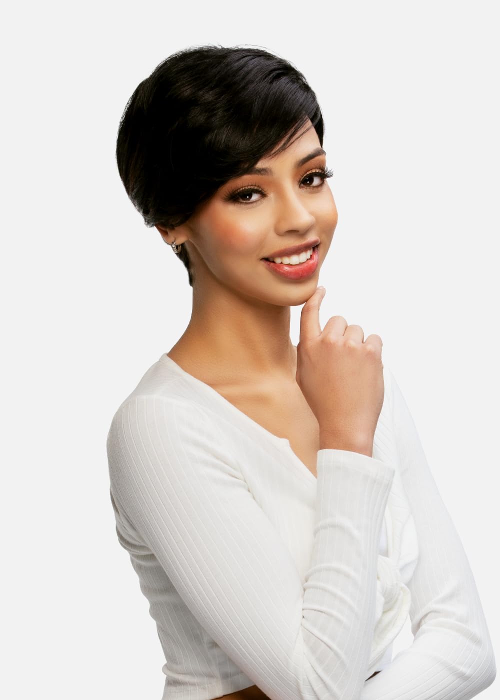 Vivica A. Fox PEARL, Pure Comfort Cap, Human Hair, Short Long Layered Pixie Cut Style Full Wig (1 Jet Black) Vivica A. Fox PEARL, Pure Comfort Cap, Human Hair, Short Long Layered Pixie Cut Style Full Wig (1 Jet Black)