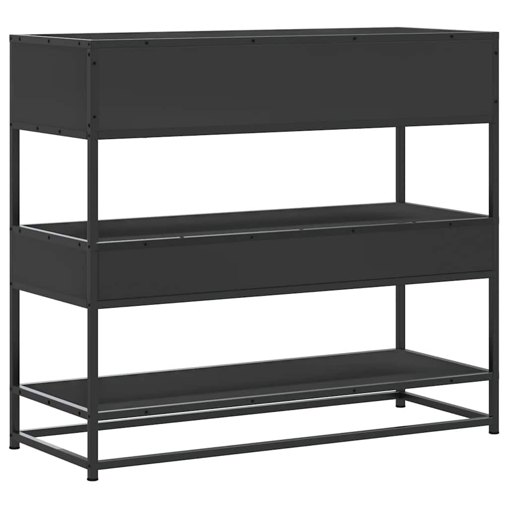 Tavolo consolle nero 90 x 35 x 80 cm in legno e struttura in metallo Design moderno con cassetti e ripiani, robusto mobile per soggiorno, camera da letto e corridoio