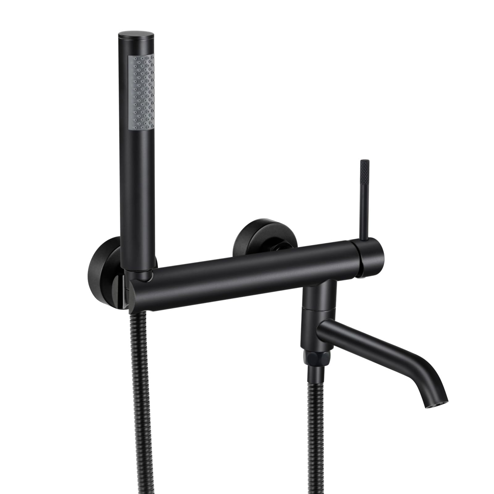 PHASAT Rubinetto Vasca da Bagno con Doccetta, Miscelatore Monocomando Doccia Esterno con Doccetta, Rubinetto a Parete Bagno Bocca girevole a 90°, Nero PTBB27E