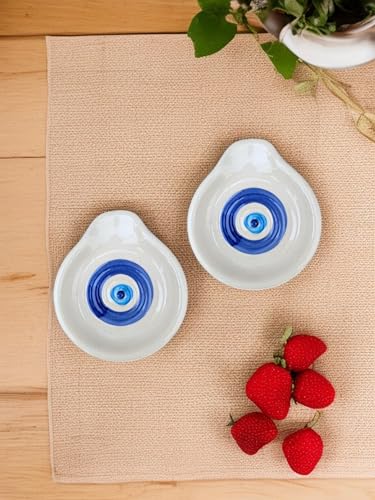 Image of Malaikah Ceramic Spoon Rest Smal Evil Eye Pack of 2 for Home, Kitchen, Dining, Kitchen Decor & Gifting