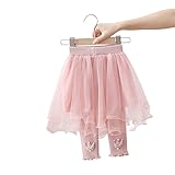 BGMINGYI Baby Girls Footless Leggins with Tutu Ruffle Lace Flower Skirt Toddler Cotton Pantskirt(US, Age, 4 Years, 5 Years, Knit-Pink)