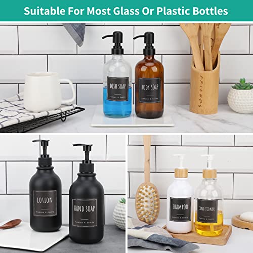 Image of Segbeauty 18pcs Waterproof Labels Black, Farmhouse Kitchen Bathroom Soap Dispenser Labels, Removable Self-Adhesive Container Bottle Sticker Set for Organizing Shampoo Conditioner Hand Soap Lotion
