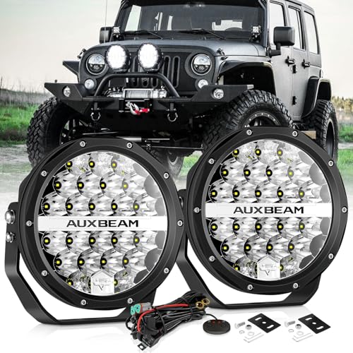 Auxbeam Round LED Offroad Lights, 7 Inch 240W Spot Driving Light Pods with DRL 24000LM Super Bright Off Road Ditch Work Light Bar with DT Wiring Harness for Wrangler Ford Chevy Truck SUV