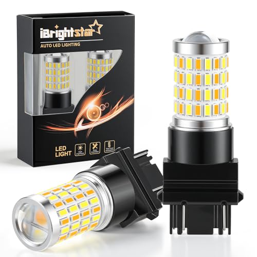 iBrightstar Super Bright 3157 4157 3155 3457 Switchback LED Bulbs with Projector Replacement for Daytime Running Lights/DRL and Turn Signal Lights White/Amber