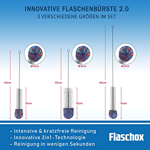 FLASCHOX Premium Flaschenbürste 3er Set I Verbessertes Konzept 2023 I Reinigungsbürste kratzerfrei reinigender Wollkopf… – Bild 5