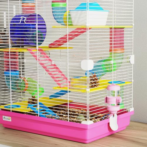Miniatura 8 de Pawhut Jaula Para Hámster De 5 Niveles Con Túnel Jerbos 46x30x58 Cm Rosa