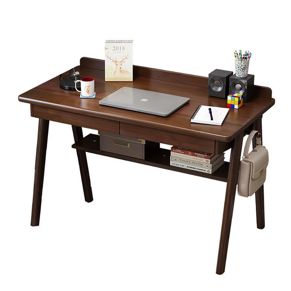 Mescxty Upgrade Office Computer Desk With 2 Drawer Walnut Color Vintage Home Reading Study Desk Small Work Desk Save Space Pc Writing Desk Bedroom Table(39.4In(100Cm), )