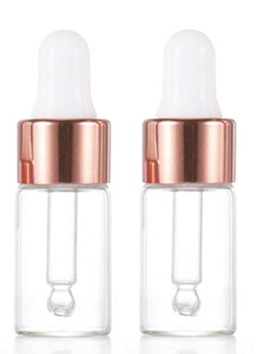 CMJ 2 x 3ml CLEAR Glass Bottles Ear Eye Drops Pipette Dropper ROSE GOLD WHITE Lid Aromatherapy Empty