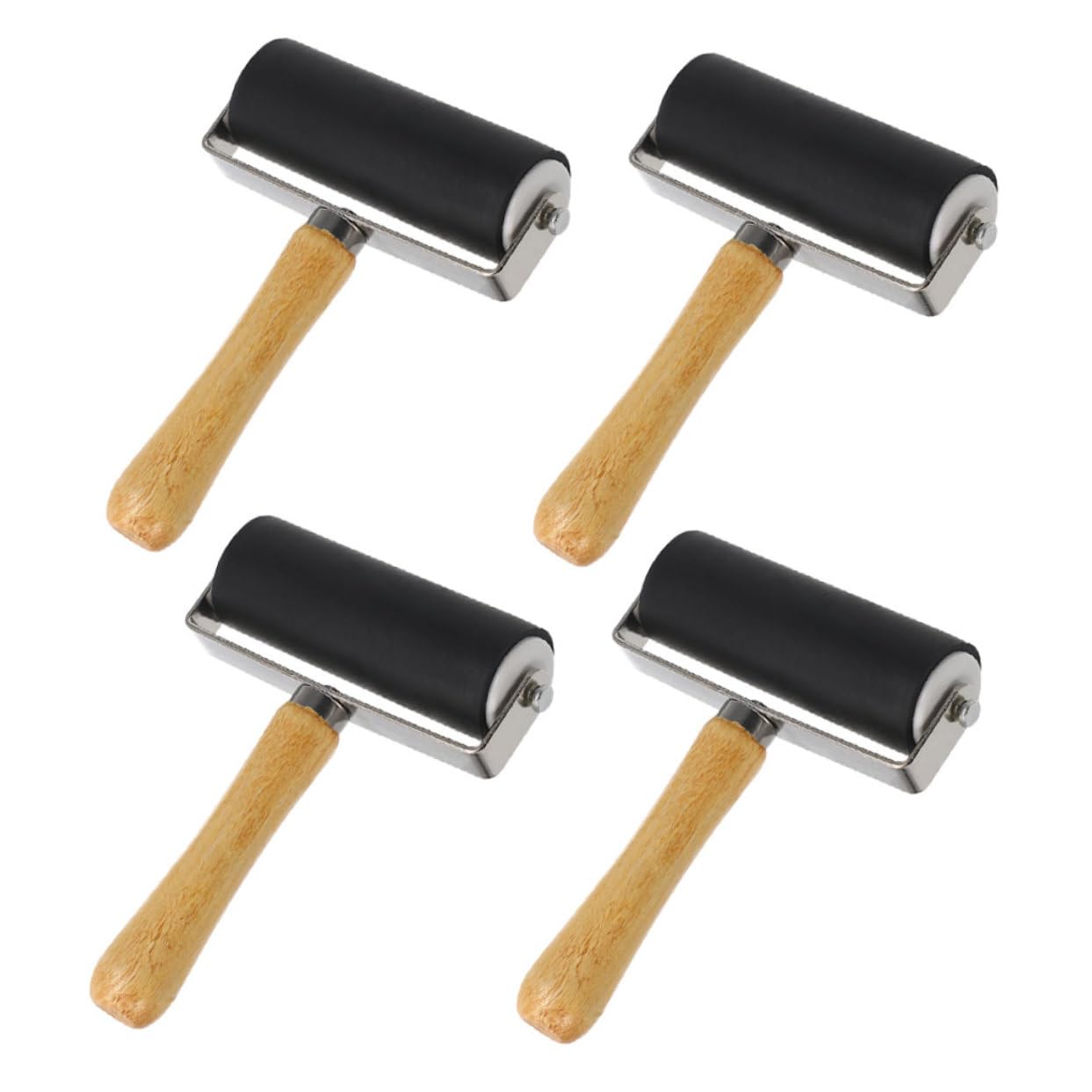 Kunststoff Farbwalzen 4 Stück mit Holzgriff für Druckmaterialien Schwarz