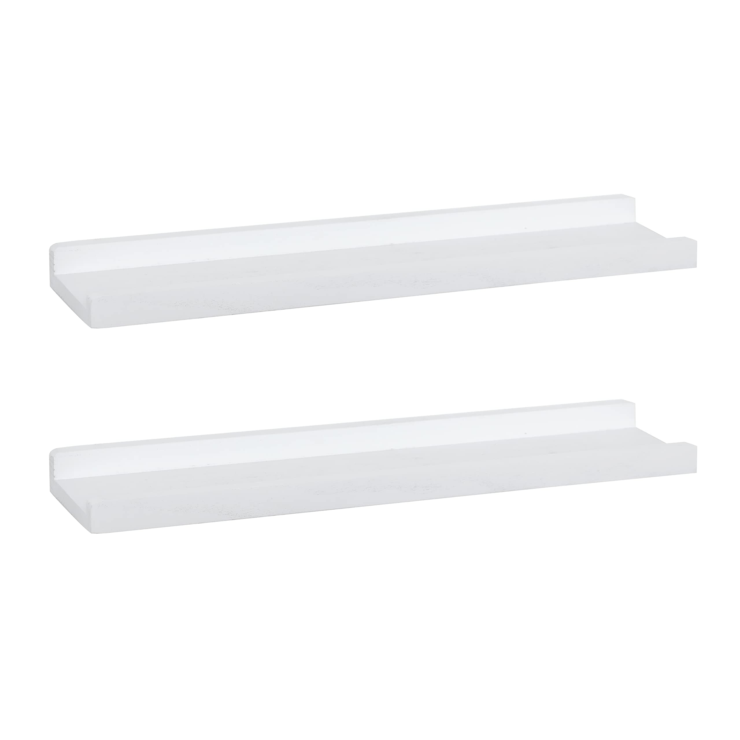 PHOENANCEE Solid Wood, 60cm Wall Picture Shelves Ledge, Rustic Wood Floating Shelf, Decorative Display Photo Racks For Living Room, Kitchen, Bedroom, Kitchen, Books, Set of 2, Rustic White