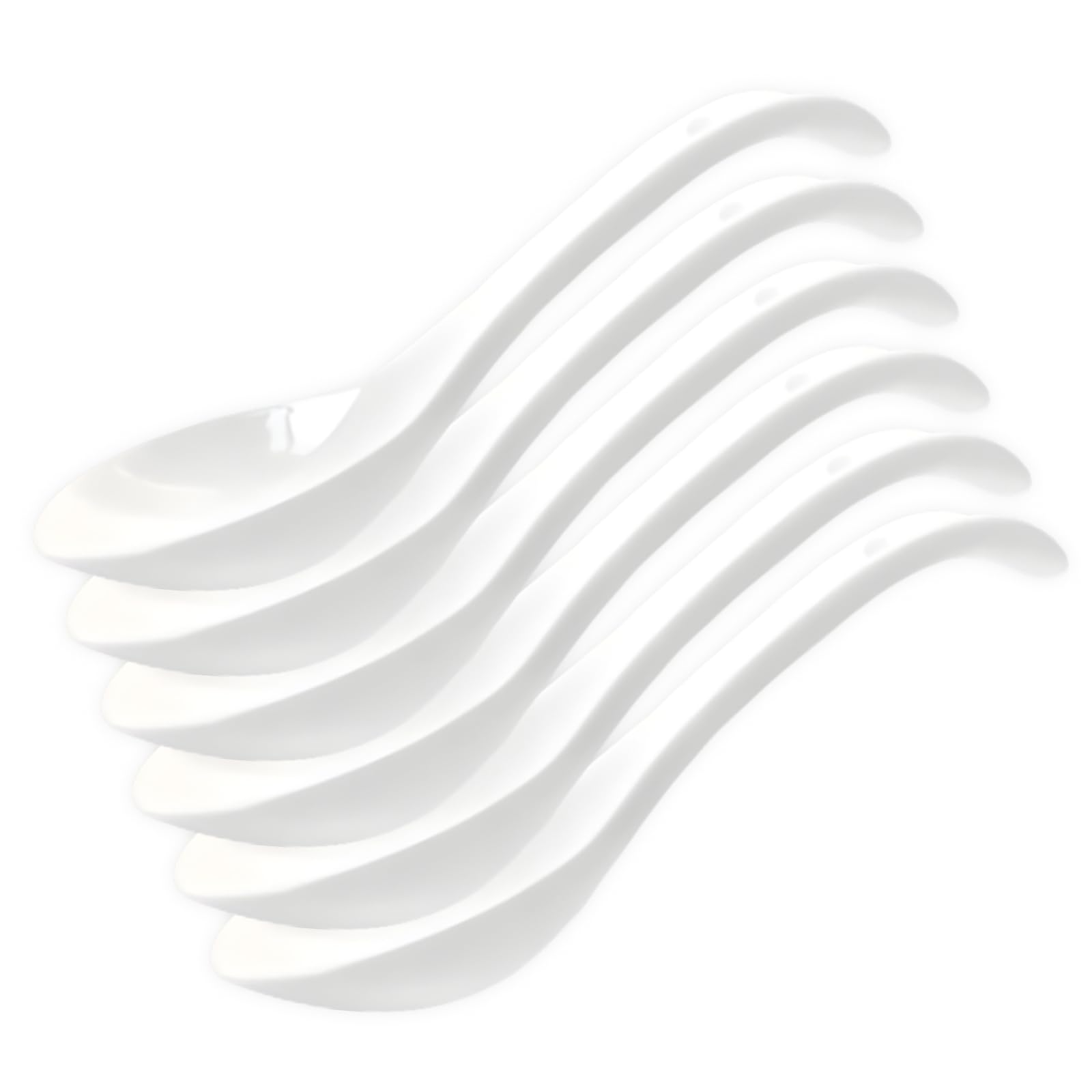 Furmaware asian soup spoons 6 pieces, deep oval hook design ultra-fine porcelain Japanese Spoon for Ramen Pho, cereal, Wonton Dumpling Miso, Noodles