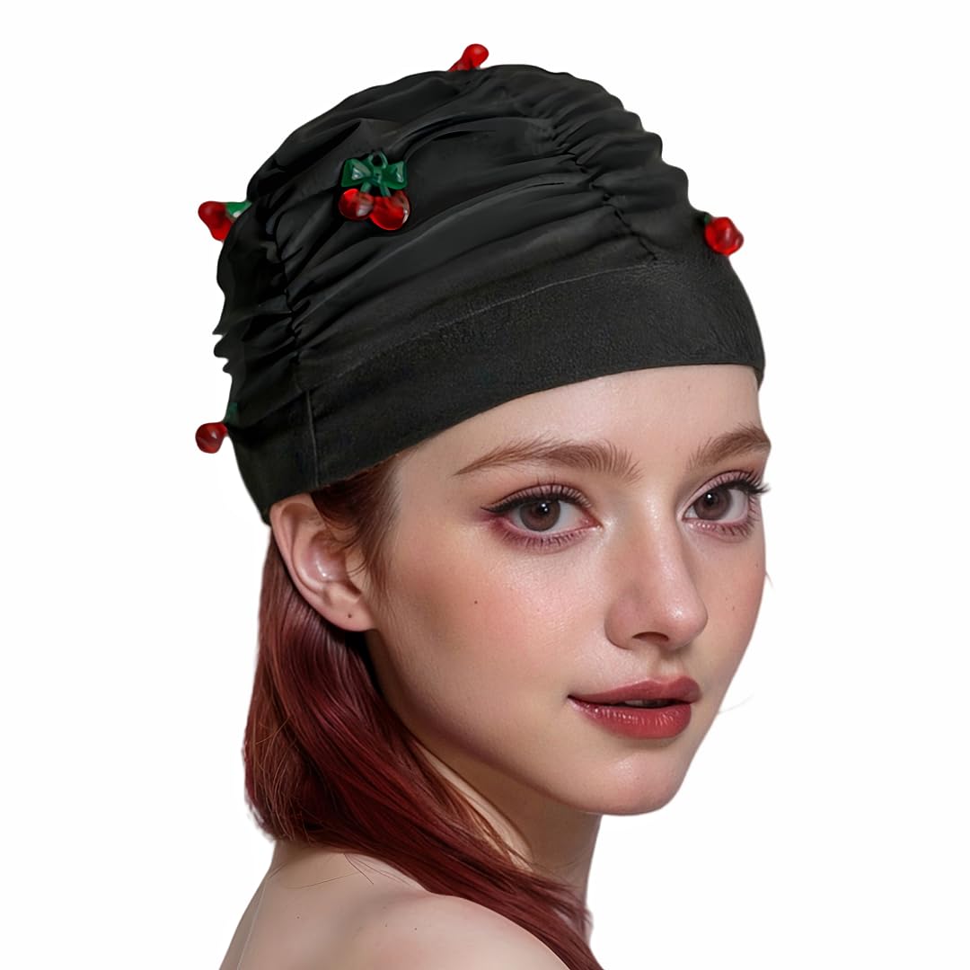 Cherry - Gorros de natación para mujeres adultas para cabello corto y mediano, gorro de natación para piscina, playa, balneario, balón acuático, parque acuático