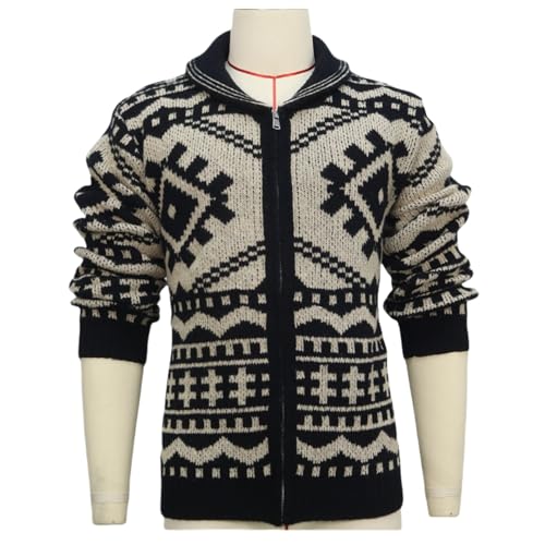 Men's Cardigan Sweater Zip Up Vintage Jacquard Lapel Long Sleeve Knit Sweater Outwear4