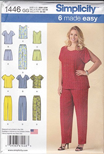 Simplicity 1446 Easy to Sew Women's Shirt, Pants, and Shorts Sewing Patterns, Sizes 26W-32W