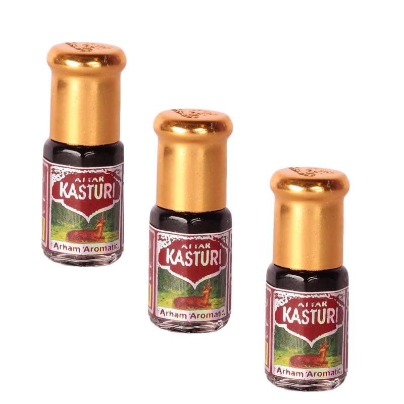 Image of Original Kasturi Roll On Perfume, Traditional Musk Fragrance | Kasturi Arham Macca Perfumery Attar, Kasturi Perfume Attar Blends For Men And Women (Unisex - Musk) 3ml (Pack Of 3)