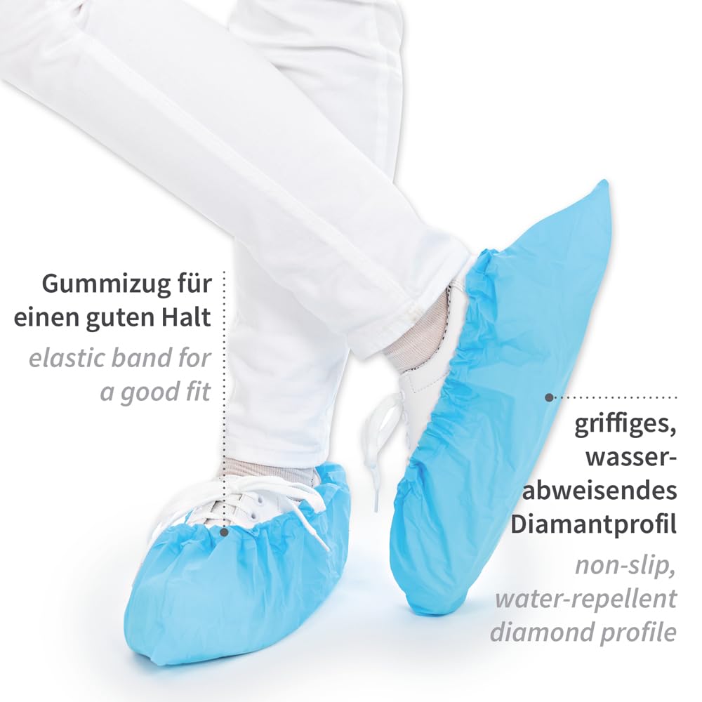 500 Stück Hygostar Überschuhe Anti Slide | CPE, TPE beschichtet, weiß, L: 41cm, Schuhüberzieher, Überschuhe, Einweg Überziehschuhe
