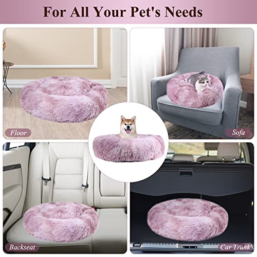 VIVAGLORY-Round-Dog-Beds-Improved-Sleep-Cozy-Pet-Bed-Self-Warming-Plush-Donut-Cuddler-with-Anti-slip-Bottom-Suitable-for-Cat-Tiny-Dog-Gradient-Ash-Rose