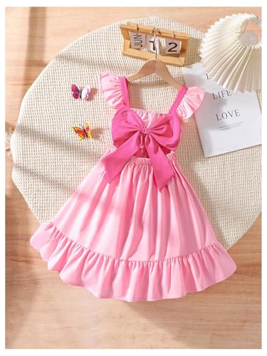 SOLY HUX Toddler Girl's Dress Ruffle Sleeve Square Neck Bow Summer Cute Swing Short Dresses3