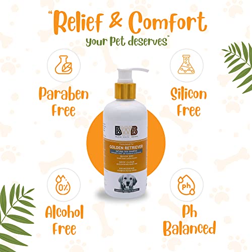 Image of BWB Natural Dog Shampoo for Golden Retriever .PARABEN Free+Alcohol Free+pH Balance with Conditioner & Moisturiser and Added Alovera,NEEM,Coconut & Amla extracts (300 ML + DEOSPRAY)
