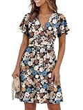 Prinbara Womens Summer Casual Dresses Short Sleeve Wrap V Neck Floral Wedding Guest Short Dress 2026 Beach Vacation Clothes Multi Floral X-Large