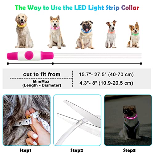 AUAUY LED Leuchthalsband Hund, USB Aufladbar Längenverstellbarer Haustier Sicherheit Kragen Zuschneidbares Wasserdicht Leuchthalsband für Hunde und Katzen, 3 Modus (Rosa)