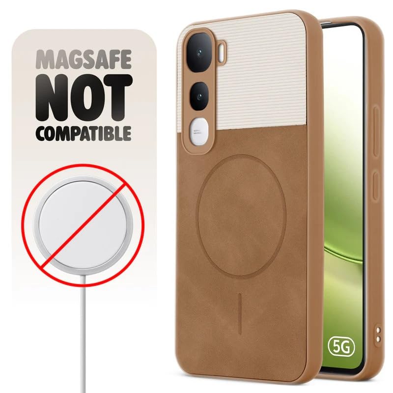 Image of Bintage case Dual-Leather Macc-Safe Design Phone Case| Soft Touch Finish | Full Camera Protectection Back Cover Compatible for Vivo V2506 / Vivo Y400 5G - White & Nut Brown