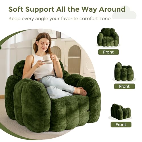 Image of MAXYOYO Bean Bag Chair, Cloud Shaped Bean Bag Sofa for Adults, Soft Stuffed Lazy Floor Sofa with Supportive Filling, Comfy Single Couch for Living Room, Bedroom, Apartment, Green