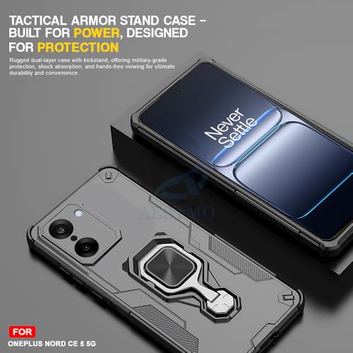 Image of AESTMO Armor Back Cover for OnePlus Nord CE 5 5G | Ring Holder & Kickstand & Camera Protection in-Built | 360 Degree Protection Back Case Cover (Black)