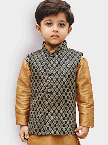 Image of JBN Creation Boys' Silk Blend Nehru Jacket || Banarasi Brocade Woven Jacquard Modi /Nehru Jacket || Ethnic Wear for Festivals, Weddings