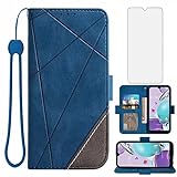 Compatible with LG Aristo 5/K31/Fortune 3/Phoenix 5/K8x/Tribute Monarch/Risio 4 Wallet Case Tempered Glass Screen Protector Phone Cases for LGK31 Rebel K 31 31K Aristo5 Plus Astro 5+ Risio4 2020 Blue