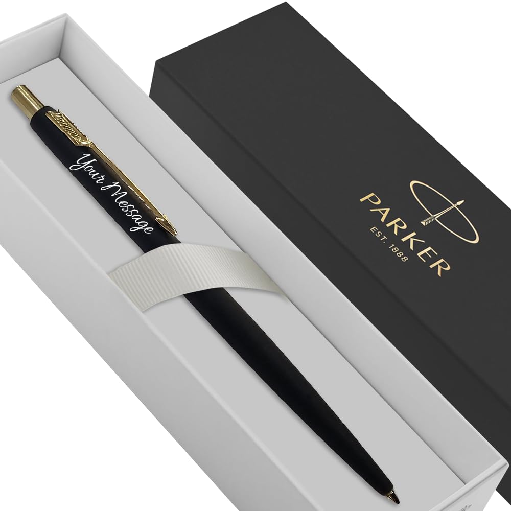 Parker Classic Slimline Ballpoint Personalised Pen In Classy Gift Box Ideal Anniversary, Birthday or Fathers Day Gift Perfect Men & Women Engraved Parker Pen With Laser Engraving (Matte Black & Gold)