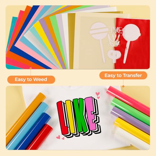 Image of HTVRONT HTV Heat Transfer Vinyl, 35 Pack, 12 inch x 10 inch, 30 Assorted Colors | Classic Color Iron-On Vinyl for T-Shirts, Premium Quality, Compatible with Cricut Machine, Compatible with Silhouette Cameo