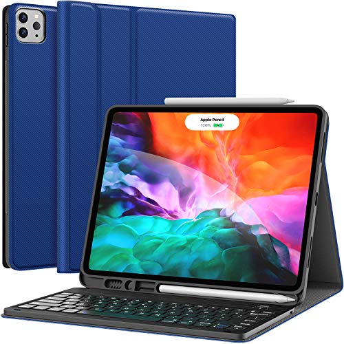 Keyboard Case for iPad Pro 12.9 2020 4th Generation, iPad Pro 12.9 Case with Keyboard 3rd Generation 2018 - Wireless Detachable - with Pencil Holder - Stand Cover - iPad Pro 12.9 inch Keyboard, Blue