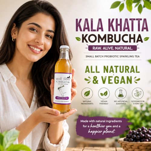 Image of KAALI BILLI Kombucha Kala Khatta, Pack of 4 | Fermented Tea, All Natural, Gut Healthy Drink | 4 x 250ml | Vegan, Preservative free, Low calorie, Low sugar