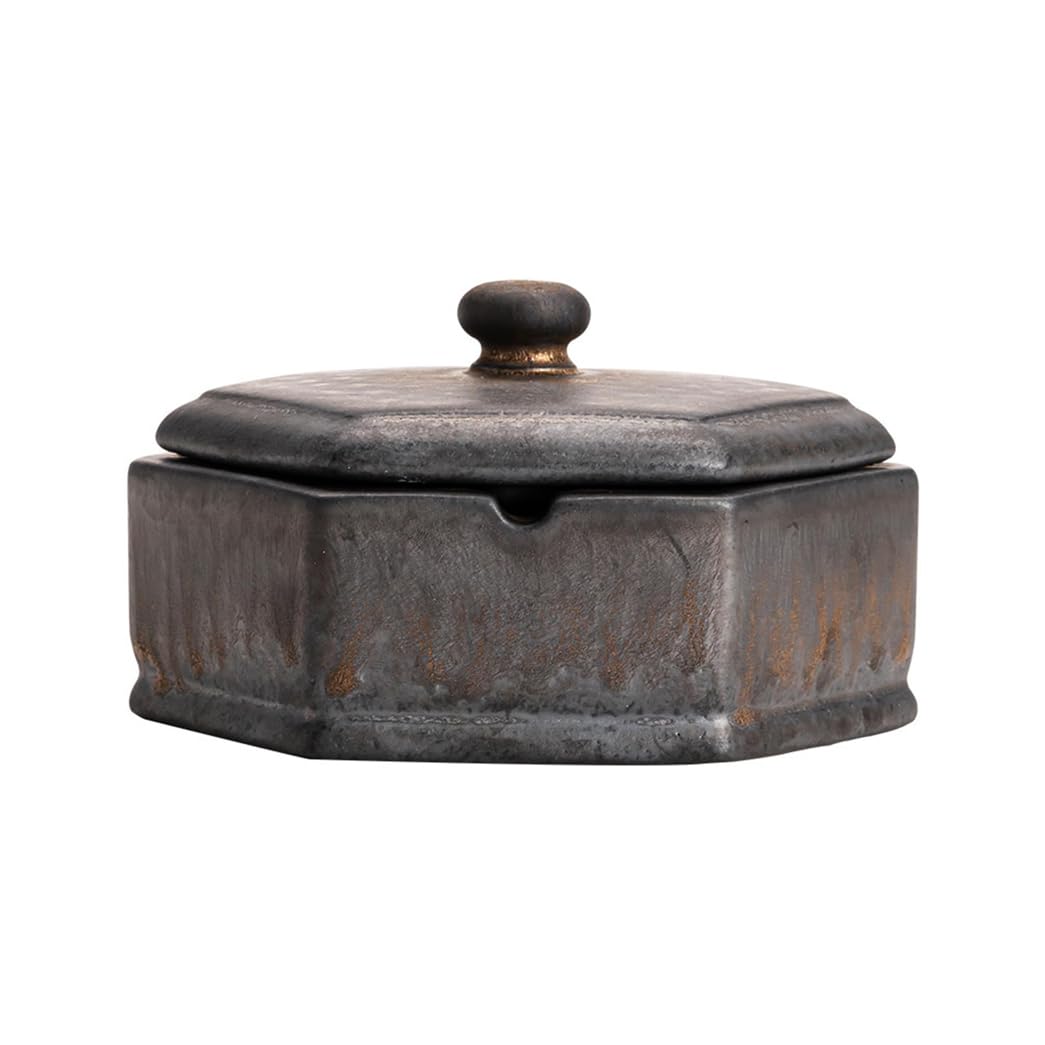 GVILTY Posacenere di Sigaretta in Ceramica Vintage con Coperchio, Posacenere di Sigaretta in Ceramica da Tavolo per Interno Esterno E Tavolo Decorativo Posacenere Top, Fuma Brown