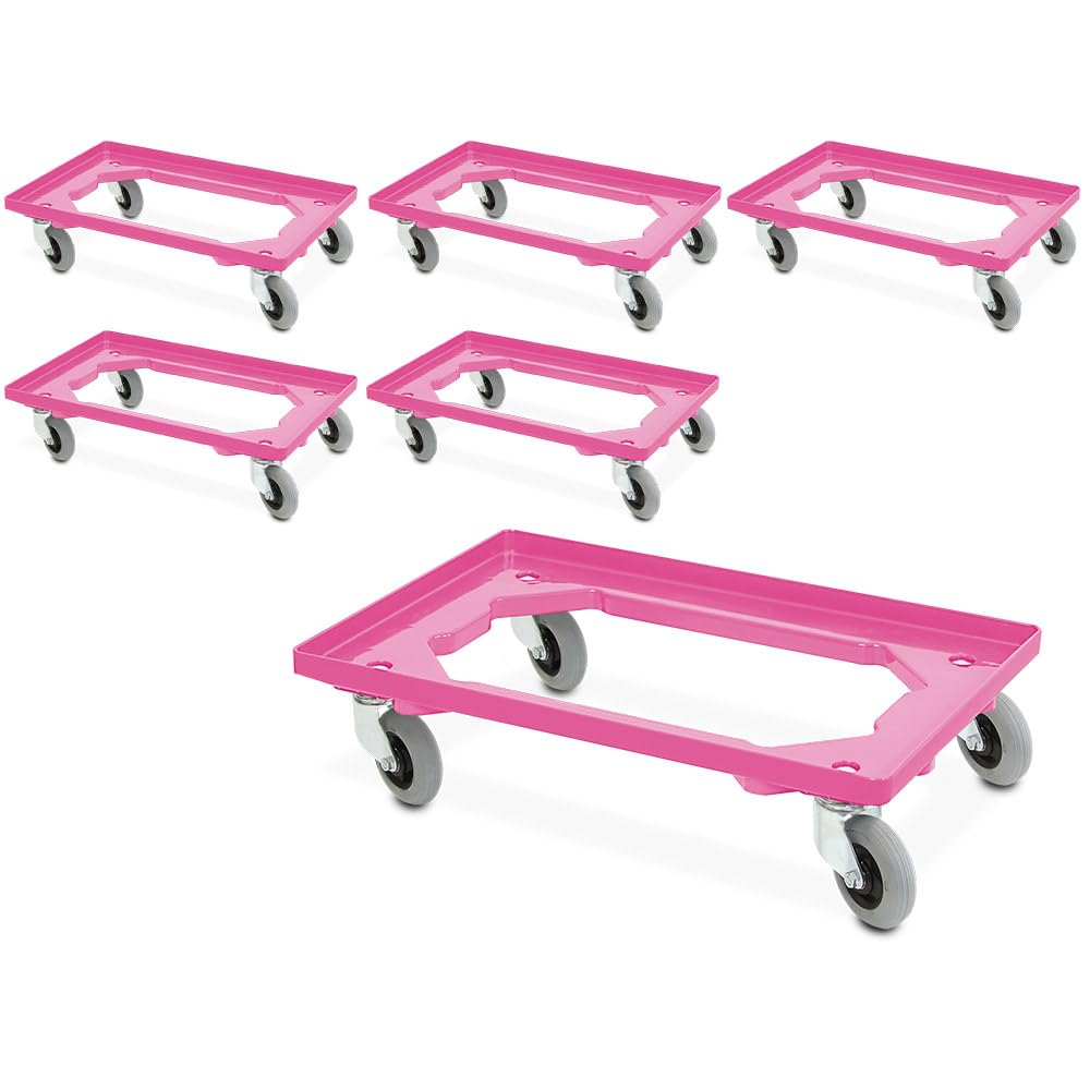 BRB Lot de 6 roulettes de transport avec roulettes silencieuses, pour conteneurs de 600 x 400 mm ou 2 roulettes de 400 x 300 mm (rose)