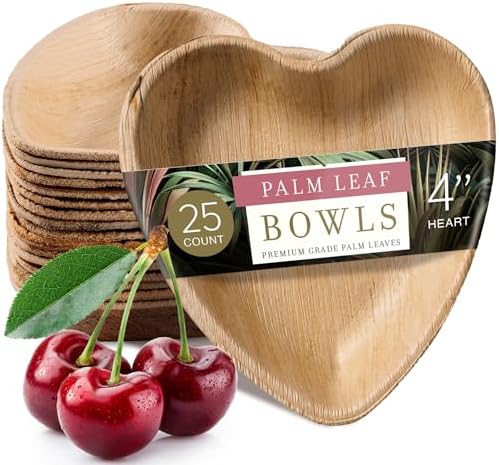 brheez Palm Leaf Disposable Bamboo Style 4" Heart Shaped Plates -...