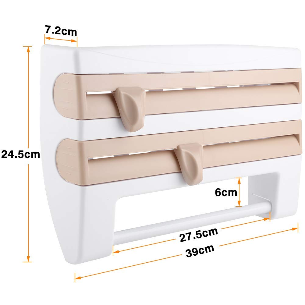 Pulsera Pared Film Soporte para Rollos Estantería (Multifuncional Storage Rack Cocina Cuarto de baño Film Tissue Storage Rack Soporte para Papel Pantalla con Superficie, 39 x 10 x 24cm