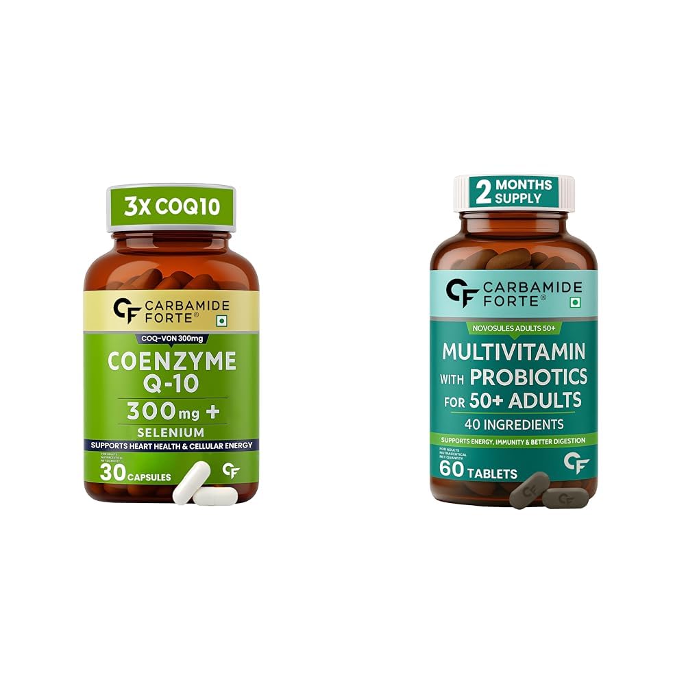 Carbamide Forte Coenzyme CoQ10 Supplement 300mg with Selenium 40mcg - 30 capsules & Multivitamin Tablets For Adults 50+ - 60 Veg Tablet-image-11