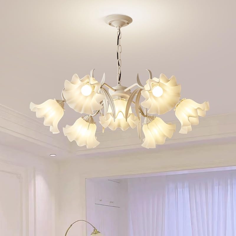 RuiRfh Flower Chandeliers for Dining Room 6-Light Green Floral Dining Room Light Fixture with Acrylic Shades Large Modern Sputnik Ceiling Light Fixture for Living Room Bedroom Girls Room pendant Lamp(
