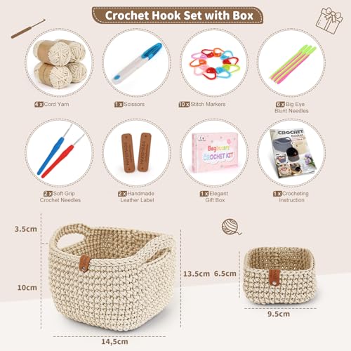 Image of 27PCS Crochet Basket Kit for Beginners (L&S), Complete Crocheting Basket for Storage, Knitting Starter Set with Instruction , Beginner Crochet Kit for Adults, Crocheting Gift for Home Decor Family
