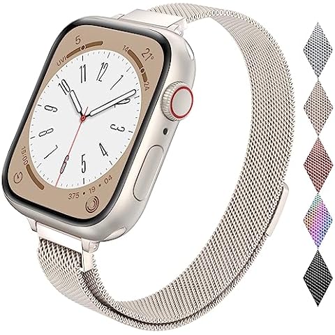 LELONG Slim Mesh Loop Compatible with Apple Watch Band 40mm 41mm 38mm 42mm Series 10 9 8 7 6 5 4 3 2 1 Women & Men, Stainless Steel Strap with Magnetic Clasp for iWatch Bands Cover