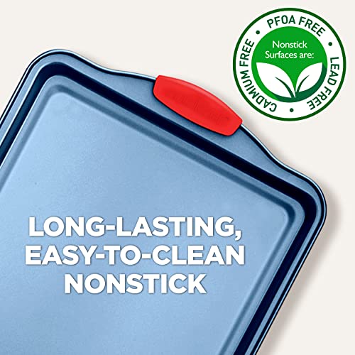 Nutrichef NCSBSBL3.5 Nonstick 3-Piece Baking Pans Set – Carbon Steel Bakeware With Blue Coating Inside & Outside And Red Silicone Handles, Durable And Reliable, Effortless Baking And Easy Cleanup thumb #6
