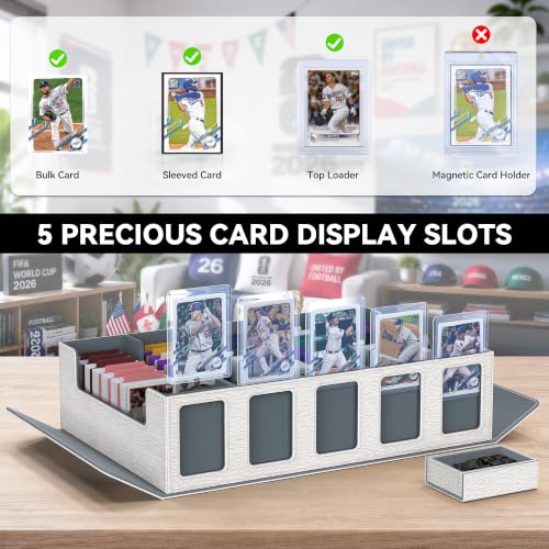 Image of Kabinka Baseball Card Storage Box with Window Display, 5-Row Sport Card Storage Box, 3900+ Card Deck Box for Baseball Sports Card TCG, 5 Top Loaders, 5 Stoppers, 48 Dividers, 1 Dice Tray(Baseball 1)