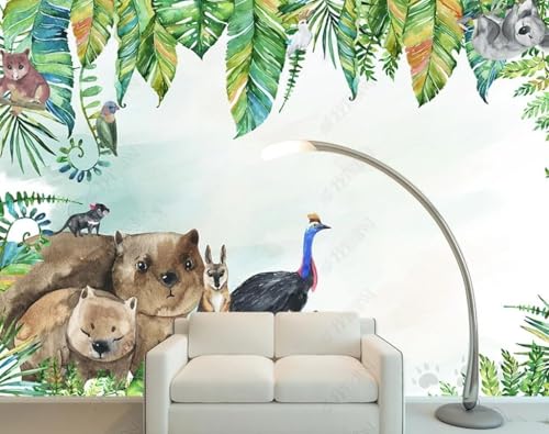 Selva Verde Plantas Hojas Animales 3D Papel Pintado Pared Fácil Instalación Oficina Sala Estar Sofá Dormitorio TV Fondos Decoración-200cm×140cm