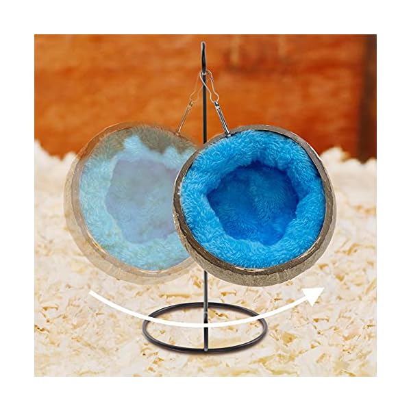 Ranslen natural coconut hamster hideout hammock with molar toy suspension coconut husk hamster bed house with warm pad small animal guinea pigs habitat decor accessories hanging loop (brown) - image 6
