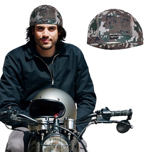 Image of XTRIM Unisex Helmet Skull Cap for Bikers & Cyclists, Cotton Head Cap, Hair Inner Helmet Cap for Men, Sweat Cooling Beanie Cap for Men for Women, Skull Mask for Summer, Bike Accessories (Camo Green)