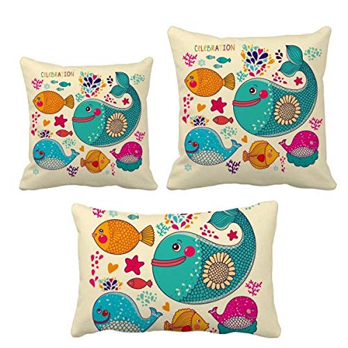 Parure de coussin poisson multicolore lavable pour rénover canapé - 2